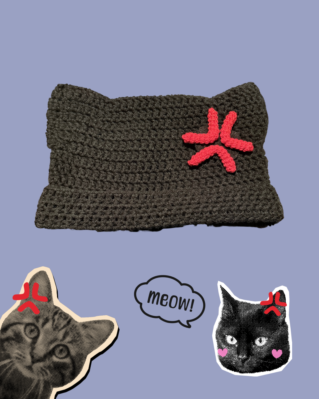 Cat Beanie w/ Angry hairclip